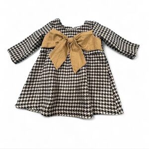 Stylish Houndstooth Kids Dress with Brown Bow
